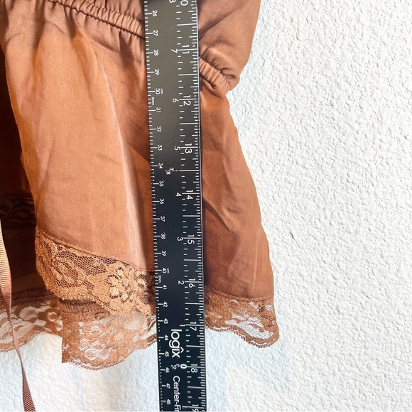 NWT American Eagle Y2K Boho Babydoll Crop Top S Brown Lace Trim V-Neck Cute - Picture 9 of 12